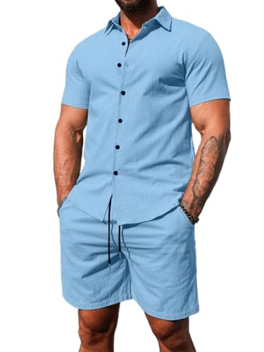 Men's Summer Men's Solid Color Short Sleeve T-Shirt And Shorts Set 2 Piece Outfits
