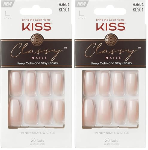 KISS Classy French Nail Manicure Kit with Gel Finish, Long,