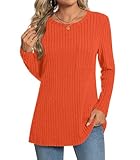 Bestbee Ladies Fall Long Sleeve Jumpers Crew Neck Tunic Dressy Sweater Shirts for Leggings Women's Casual Blouses, Plus Size, XL, Orange