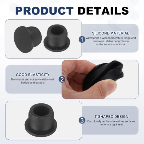 Image of MECCANIXITY 18pcs T-Shaped Silicone Plugs 14mm 9 /16 Inch Dia Snap in Plug Hole Seal Cover Round Rubber Stopper for 13.5-14mm Holes Kitchen Rubber Bulkheads Waterproof Sealing, Black