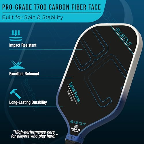 Blue Cut Pickleball Paddle – USAPA Approved Pickleball Paddles Racket with T700 Carbon Fiber, 16mm Honeycomb Core, Spin Surface, Pro Power Speed & Control – Includes Carry Bag - image 3