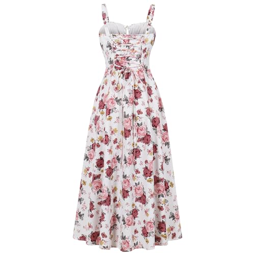 Image of IBTOM CASTLE Women Corset Dress Sleeveless Spaghetti Straps Casual Dresses Boho Slit Lace Up Flowy Midi Bustier Sundress