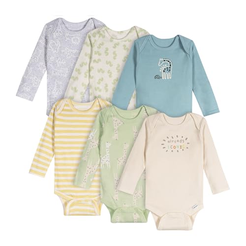 Image of Onesies Brand Unisex Baby 6-Pack Long Sleeve Bodysuits - Breathable Cotton One-Piece Outfits for Newborns & Infants