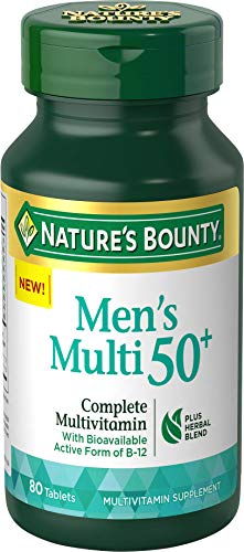Men's 50+ Multivitamin by Nature's Bounty, Complete Adult Multivitamin Supplement with B12 Plus Herbal Blend, 80 Tablets