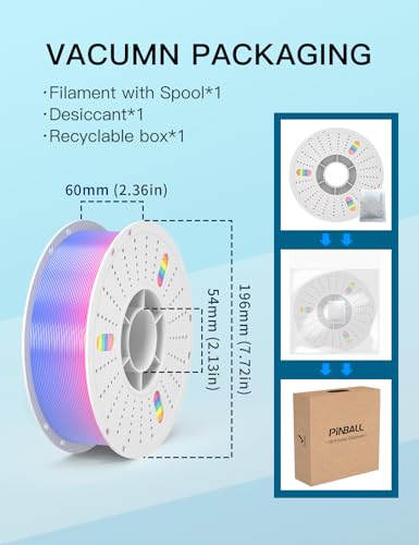 Image of PINBALL Silk Rainbow PLA 3D Printer Filament 1.75mm Shiny Multi-Color Changing Filament 3D Printing PLA Filament Dimensional Accuracy + /- 0.02mm 1 KG Silk Rainbow Candy