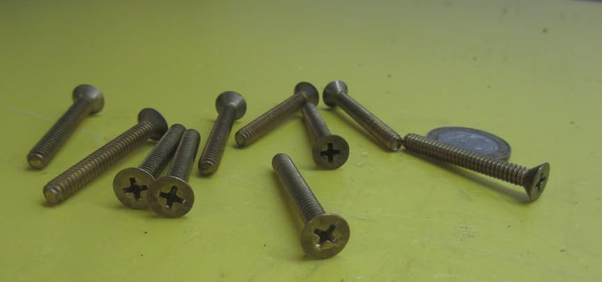 Brass Flat Head Phillips Machine Screws, FT, 10-24 Thread Size x 1-1/2" Length, 25 Pcs