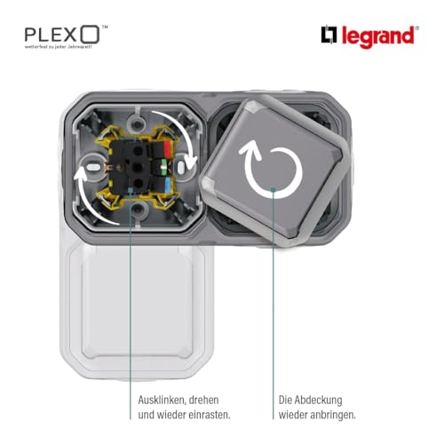 LEGRAND, Plexo New Feuchtraum Aufputzdose 2-fach, Aufputzgehäuse, 3 Membranen, 1 Kabelzugang, horizontal und vertikal installierbar, Farbe: Anthrazit, 069602L