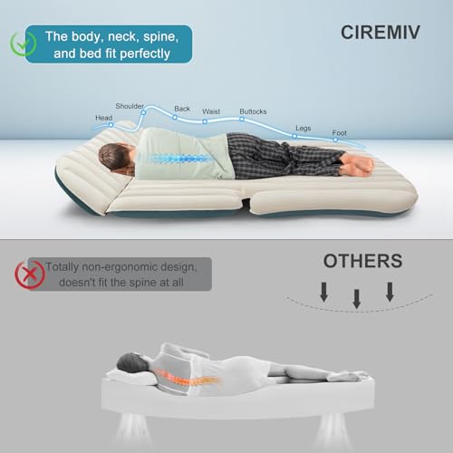 Ciremiv Auto Matratze mit Doppelseitiger, Dicker Beflockung,Auto Luftmatratze mit Pumpe und Eingebautem Kissen/Auslaufsichere, Bequeme, Langlebige Autobett,Car Bed für Autocamping, Roadtrip