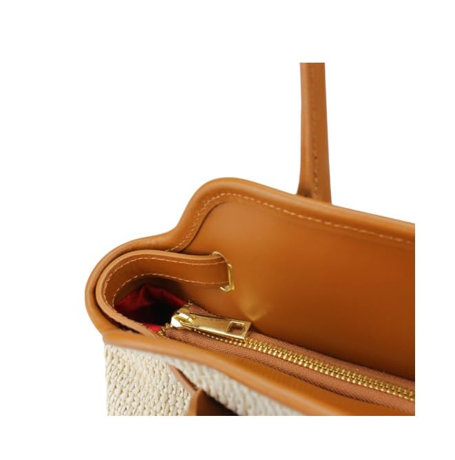 Donna Borsa a Spalla in vera Pelle e Rafia Modello RODI 38x20x11 Made in Italy