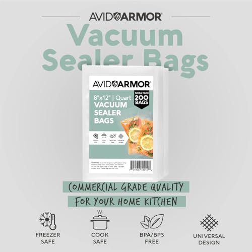 200-Quart-Vacuum-Sealer-Storage-Bags-Size-8-x-12-Inch-for-Food-Saver-Seal-a-Meal-Vac-Sealers-BPA-Free-Heavy-Duty-Commercial-Grade-Freezer-Sous-Vide-Vaccume-Safe-Universal-Pre-Cut-Bag-Avid-Armor