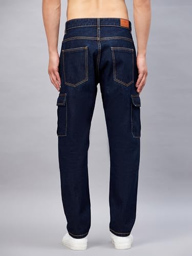 Image of STUDIO NEXX Men's Loose Fit Cargo Jeans | Non Stretchable | Cargo Denim for Men | Loose fit Cargos | Utility Pockets
