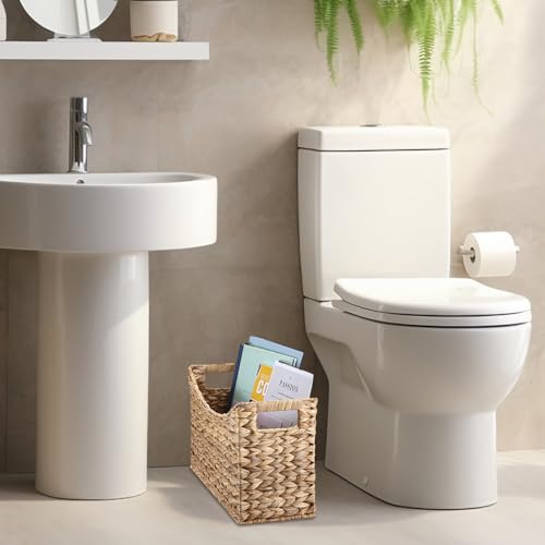 Canasta de revistero de jacinto de agua BTSKY para eliminar el desorden del sofá 8