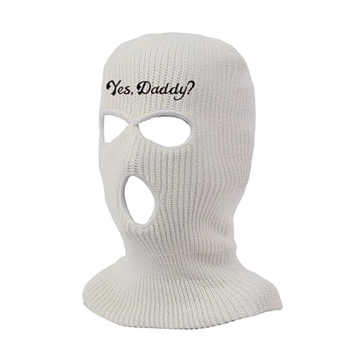 3 Hole Ski Mask, Winter Full Face Cover Knit Beanie for Women,Yes Daddy Balaclava (US, Alpha, One Size, Medium, White)
