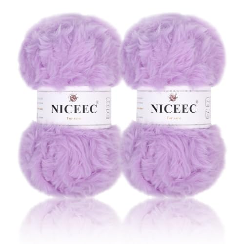 Image of NICEEC 2 Skeins Soft Faux Fur Yarn 70yds,3.53oz- 34#Purple | Crochet & Knit, DIY Project Starter Kit,Handbag,Sun Hat,Shoes, Shopper Bag