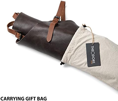 Theodore Leather Work Apron - Comfortable Crossback Leather Straps. Ideal for Woodworking Workshop, as Barista & Barbecue Grill Apron. 3 Large Pockets for Tools. Adjustable to Fit Men & Women