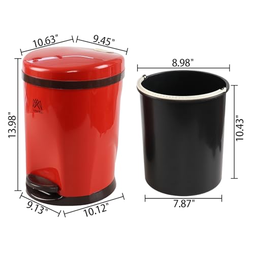 Caneca de basura redonda de plástico 2.6 gal, con pedal rojo miniatura 2