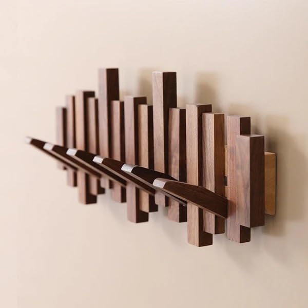 KALAHARI Modern Wooden Wall Mount Coat Rack, Decorative Hanging Organizer with Multiple Hooks, Natural Wood Finish, Space-Saving Design for Entryway, Hallway (8 Hook) 1