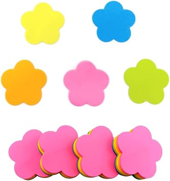 Saktopdeco Mini Flower Shaped Sticky Notes Colorful Cute Sticky Notes Fun Self-Stick Memo Pads Set for Office School 4 Pads 400 Sheets