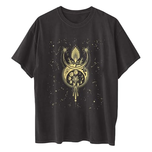 Image of Summer Y2k Tops for Womens, Casual Vintage Short Sleeve T-Shirt, Girls Oversize Loose Round Neck Elastic Tee