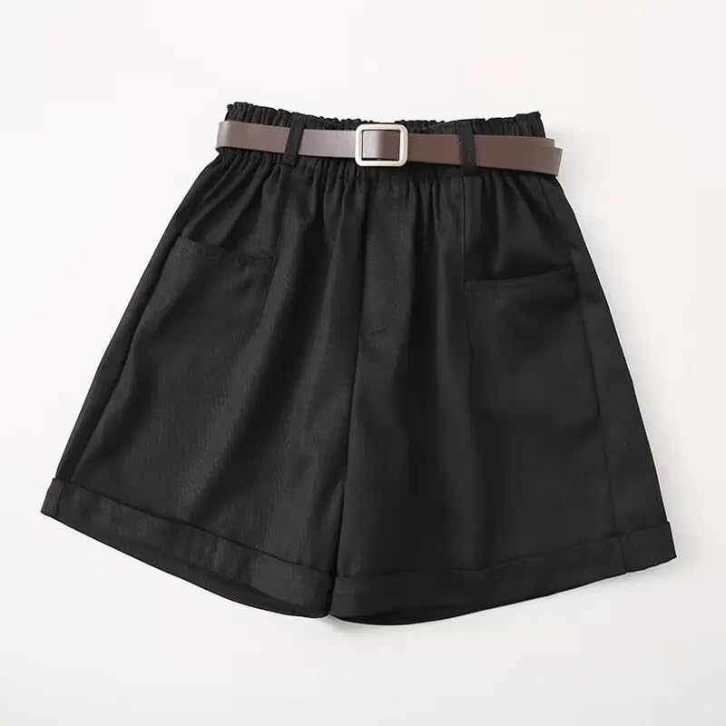 Tangada YU002 - Pantalones cortos de verano para mujer con cinturón y cintura elástica, rosa, L