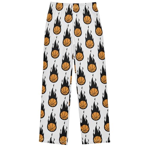 Boy's Pants Basketball Fire Cartoon Jogger Pants Elastic Waist Long Bottoms Trousers with Pockets 6-14 Years