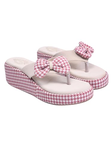Image of Shoetopia Women's Wedge Flip Flops with Bow - Stylish Platform Sandals, Comfortable Casual Slip-On Slippers for Summer Beach & Daily Footwear