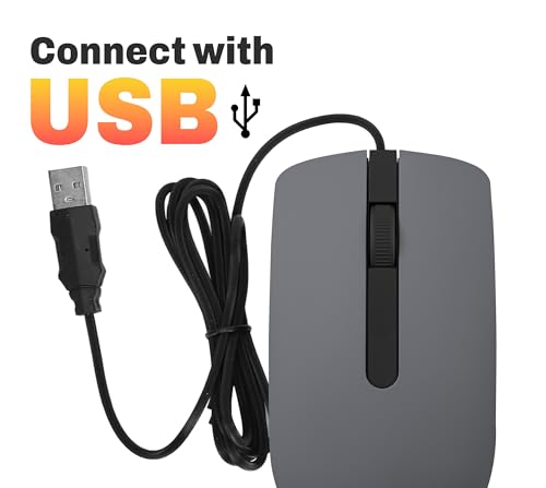 Image of EVM Wired Mouse USB | 1000 DPI Optical Computer Mouse | Ergonomic Mouse for Laptop PC | Plug & Play | Smooth Cursor Control | Office & Home Use | 1 Year Warranty (EVM-M009-Grey)