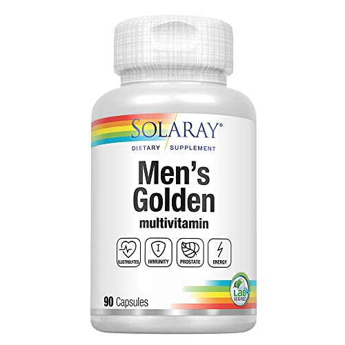 Solaray Men’s Golden Multivitamin | Electrolytes, Immunity, Prostate, Energy | Vitamins A, C, E, B1, B2, B6, B12, Vitamin D, Calcium | 90Ct, 30 Serv. #TOP26
