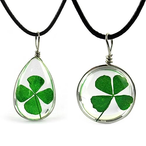Lyxtiorn Lot de 2 collares con colgante en forma de trébol de cuatro hojas   Unisexo   Transparente, con strass