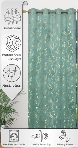 Image of Velvet Room Darkening Long Door Curtain 9 Feet, Golden Foil Print
