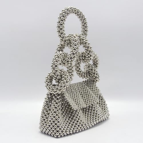 Image of Miuco Pearl Big Ring Top Handle Bag Evening Wedding purse Handmade Beaded Handbag