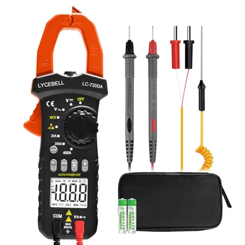 LYCEBELL 7200A Digitales Stromzangenmessgerät True RMS 600V 400A AC/DC Auto-Range Multimeter, NCV Berührungsloser Spannungsprüfer Zangenstrommesser mit Datenspeicher für Elektriker & Heimgebrauch