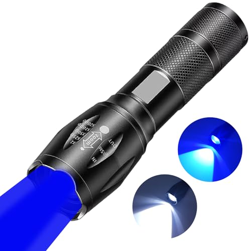 HYVCZP Torcia elettrica ricaricabile 2 in 1 blu, torcia portatile impermeabile, torcia a LED con combinazione di luce bianca e blu per pesca, mappe e carte nautiche leggere