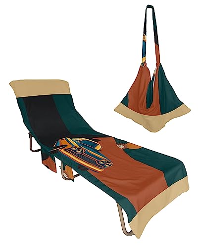 Boho Mountain, Beach Lounge Chair Towel Cover, Soft Chaise Lounge Towel with Side Pockets Patio Pool Chairs Cover for Beach/Pool Sunbathing 29x85 Colorful Car Minimalist Geometric Sun Stripes