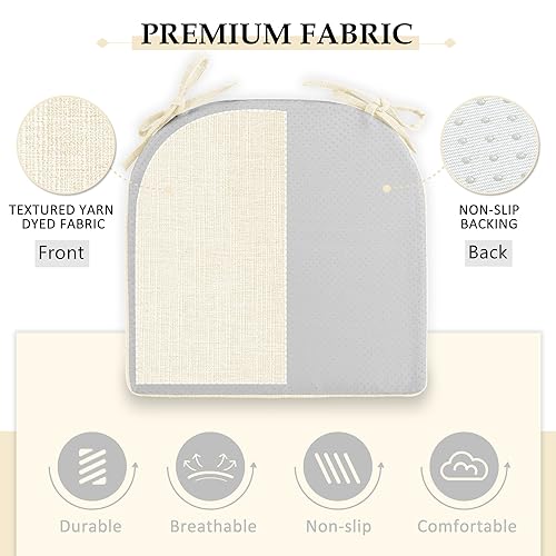Image of Wellsin Chair Cushions for Dining Chairs 4 Pack - Kitchen Chair Cushions with Ties and Non-Slip Backing - Dining Chair Pads 16 inchX16 inchX2 inch, Beige