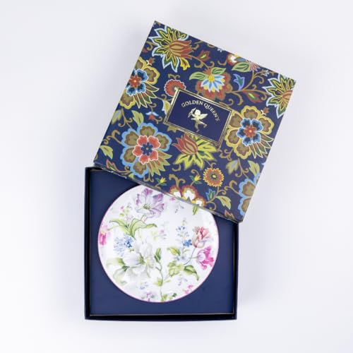 Image of GOLDEN QUEEN'S Snack Plates Set of 4 | Perfect for Snacks, Desserts, Appetizers, Salads, Tapas, Cheese | 7 inches Wide | Microwave Safe (Garden Splendor)