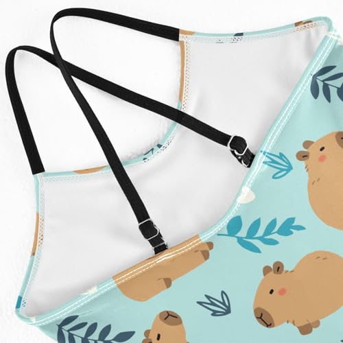 Image of Girls One Piece Swimsuits Cute Capybara Simple Flower Yellow Pattern Cute Swimwear Bathing Suits 3-10T