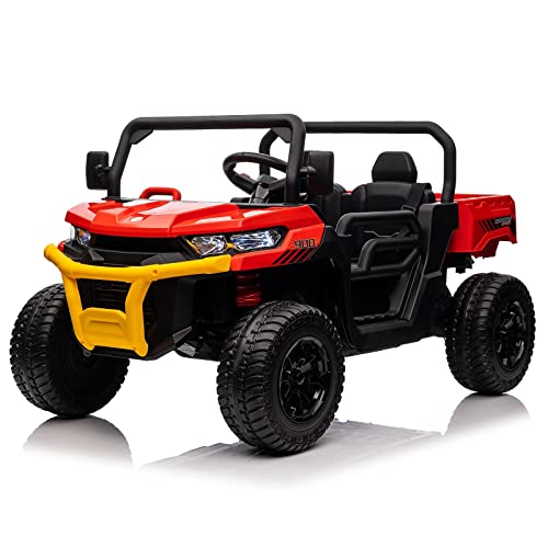 Aokoy 24V Ride On Dump Truck, 2 Seater Battery Powered Car With Rubber-Plastic Polymerized Eva Tire, Side By Side Ride On Toy For Boys Girls With Remote Control, Electric Dump Bed, Bluetooth, Red #TOP7