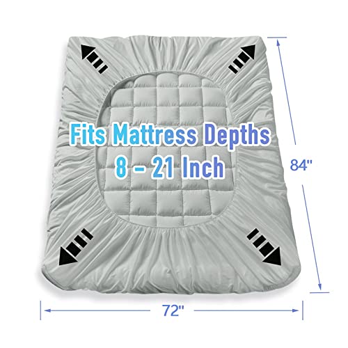MATBEBY Bedding Quilted Fitted California King Mattress Pad Cooling Breathable Fluffy Soft Mattress Pad Stretches up to 21 Inch Deep, Cal King Size, Light Grey, Mattress Topper Mattress Protector