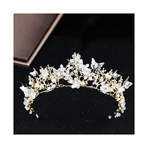 Preisvergleich Produktbild JIANZ Haarschmuck Krone Schmetterling Blume Kopfschmuck Barock Krone Stirnband Gold Hochzeit Festival Zubehör Crystal Crown (Farbe : Golden)