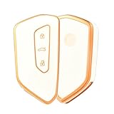 OFF WE GO Coque de Clé Voiture pour VW Etui Cles Étui Clés TPU 3 Bouton Accessoire Clé de Voiture pour Volkswagen Golf 8 Seat Leon MK4 Tarraco Ateca Skoda Octavia 2020 Cupra Formentor Born, Or Blanc
