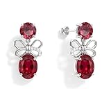 GOODSTONE JEWELS Pendientes colgantes de plata de ley 925 para mujer, chapados en oro amarillo, románticos de inspiración vintage, joyería de piedra natal natural, regalo para ella, Gema, Rubí