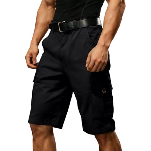 RODYETQQ Big and Tall Cargo Shorts for Men Outdoor Work Button Zip Up Tactical Shorts Summer Casual Lightweight Hiking Work Short Bottoms Below Knee Length Activewear(A11 Black,34)