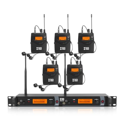 XTUGA IEM1200 UHF Wireless in Ear Monitor System 2 Channel 8 Bodypacks Monitoring with in Earphone, 40 UHF Frequencies, 328Ft Range, Mono Deisgn for Stage, Studio and Church XTUGA IEM1200 UHF Wireless in Ear Monitor System 2 Channel 8 Bodypacks Monitoring with in Earphone, 40 UHF Frequencies, 328Ft Range, Mono Deisgn for Stage, Studio and Church