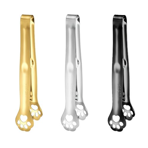 Ximimark 3 pcs Cute Animal Paw Shaped Stainless Steel Food Tongs - Non-Slip Cooking Clip for Barbecue, Salad, Steak, Bread, and More - Kitchen Gadgets