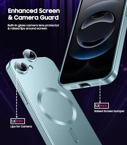 Image of DIZORO Magnetic Case for iPhone 17e / iPhone 16e Case [Compatible with MagSafe][Built-in Camera Lens Protector] Slim Soft Silicone Bumper Shockproof Metallic Luster Back Cover Phone Case (Sierra Blue)