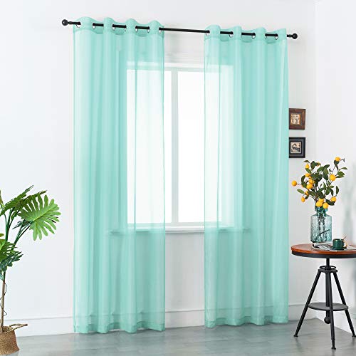 DUALIFE Aqua Window Sheer Curtains 120 Inches Extra Long 2 Panels Grommet Voile Drapes Gauze Semi Sheer Curtains for Living Room Kids Bedroom 52 x 120 Inch Length