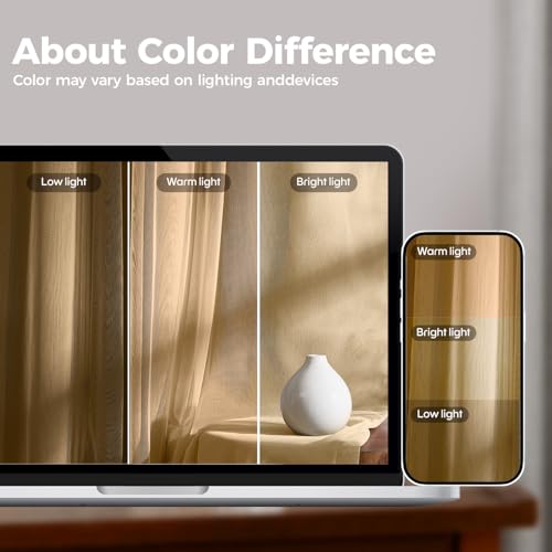 Image of 100% Blackout Curtains for Bedroom, Double Layer Khaki Curtains, Black Out Curtain 84 inch Long with Sheer Overlay for Living Room, Room Darkening Window Drapes with Grommet, 52 inch W x 84 inch L