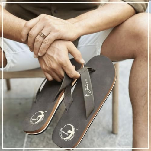 Men’s Christian Apparel and Footwear, Cross Bottom Flip Flops for Men, Jesus Sandals for Men, Unique Christian Clothing, Men’s Sandals with John 3:16 Bible Verse3