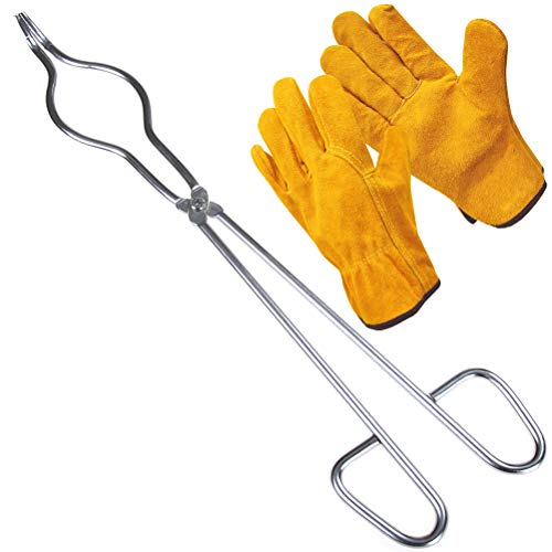 16" Stainless Steel Crucible Tongs with Heat Resistant Safety Melting Furnace Glove (16")